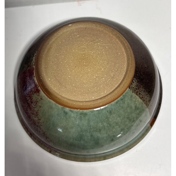 Handcrafted Ceramic Bowl With Multicolor Glaze Finish Signed 5.5" - Picture 7 of 8
